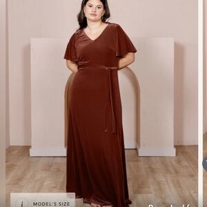 Revelry Reese Terracotta Maxi Gown with Flutter Sleeves and V-Neck